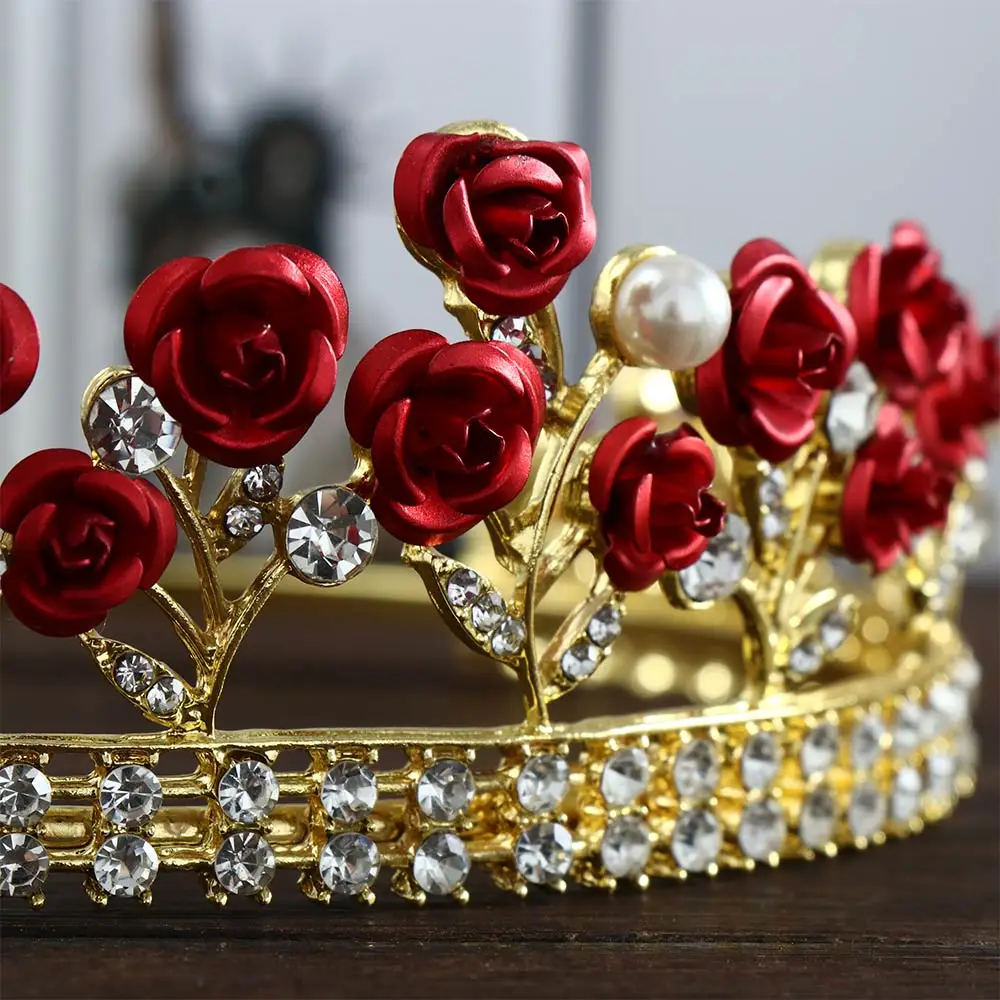 Jewelry Accessories Hair Accessory Hair Headdress Bridal Headwear Hair Band Crown 1 Pc Vintage Headwear Green/Red Rose Crystal Crown Elegant Hairband Tiara Bridal Party Jewelry Wedding Hair Accessories