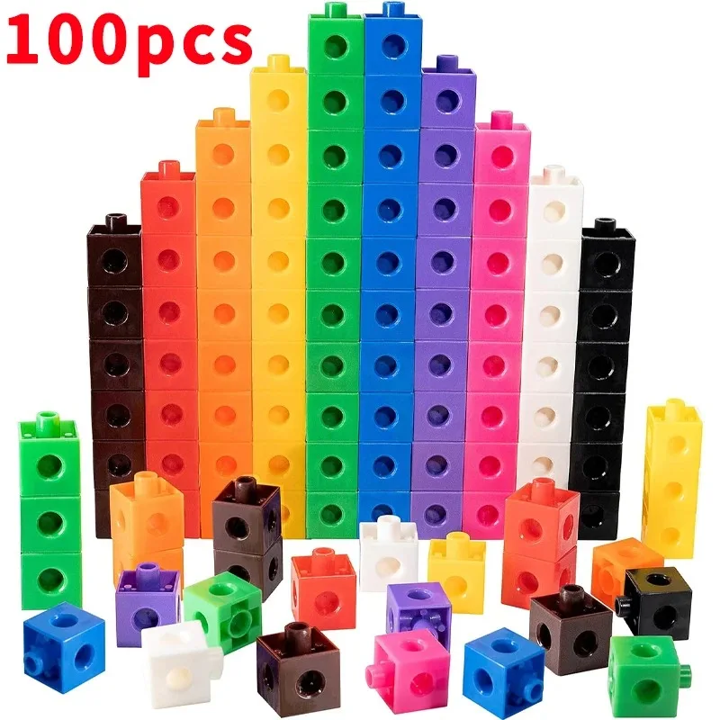 100pcs Connected Cube Toys For Mathematical Counting Plastic Counting Blocks Colored Mathematical Cubes Home School Preschool 2