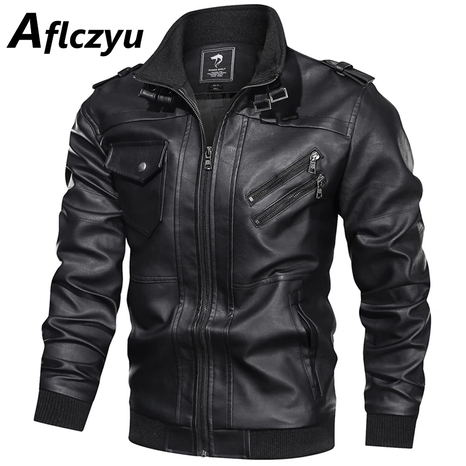 Motorcycle Biker PU Jackets Men PU Faux Leather Jacket Coat Fashion Casual Turndown Collar Jacket Male Spring Autumn Outwear