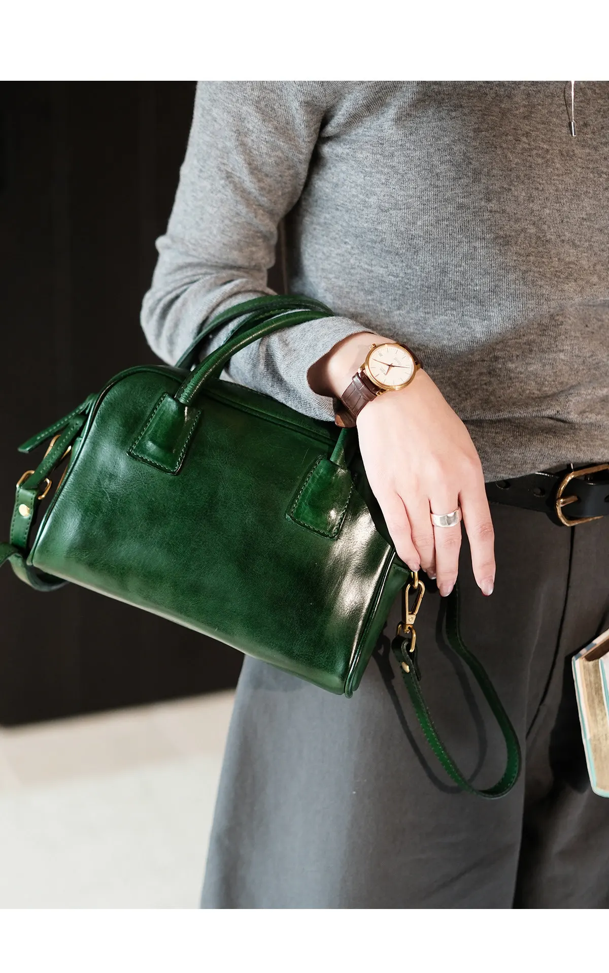 Vintage hochwertige, pflanzlich gegerbte Damen-Handtasche aus Rindsleder, kleine Handtasche für den Alltag, Party, luxuriöse Umhängetasche aus echtem Leder – Detail 7