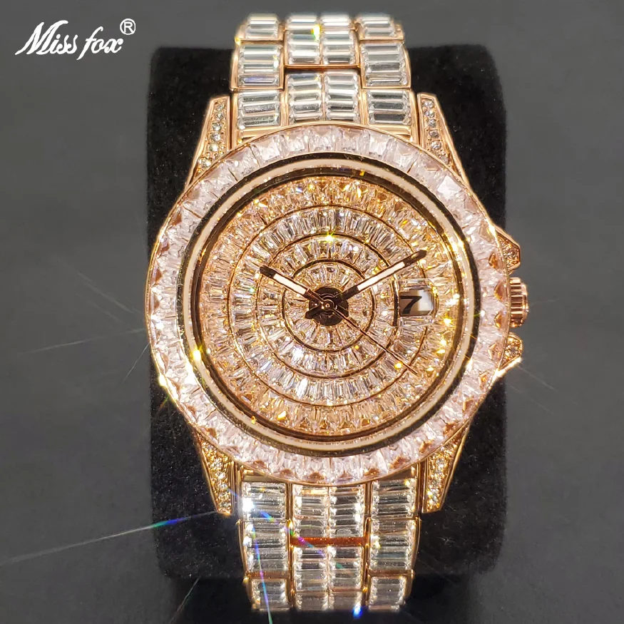 

New Ice Out Luxury Watches For Men Top Brand Big Moissanite Rose Gold Watch Hip Hop Bling Waterproof Relogio Masculino 2023 New