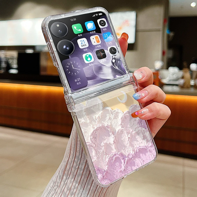 Transparent Shockproof Love Heart Flower Design Folding Phone Case