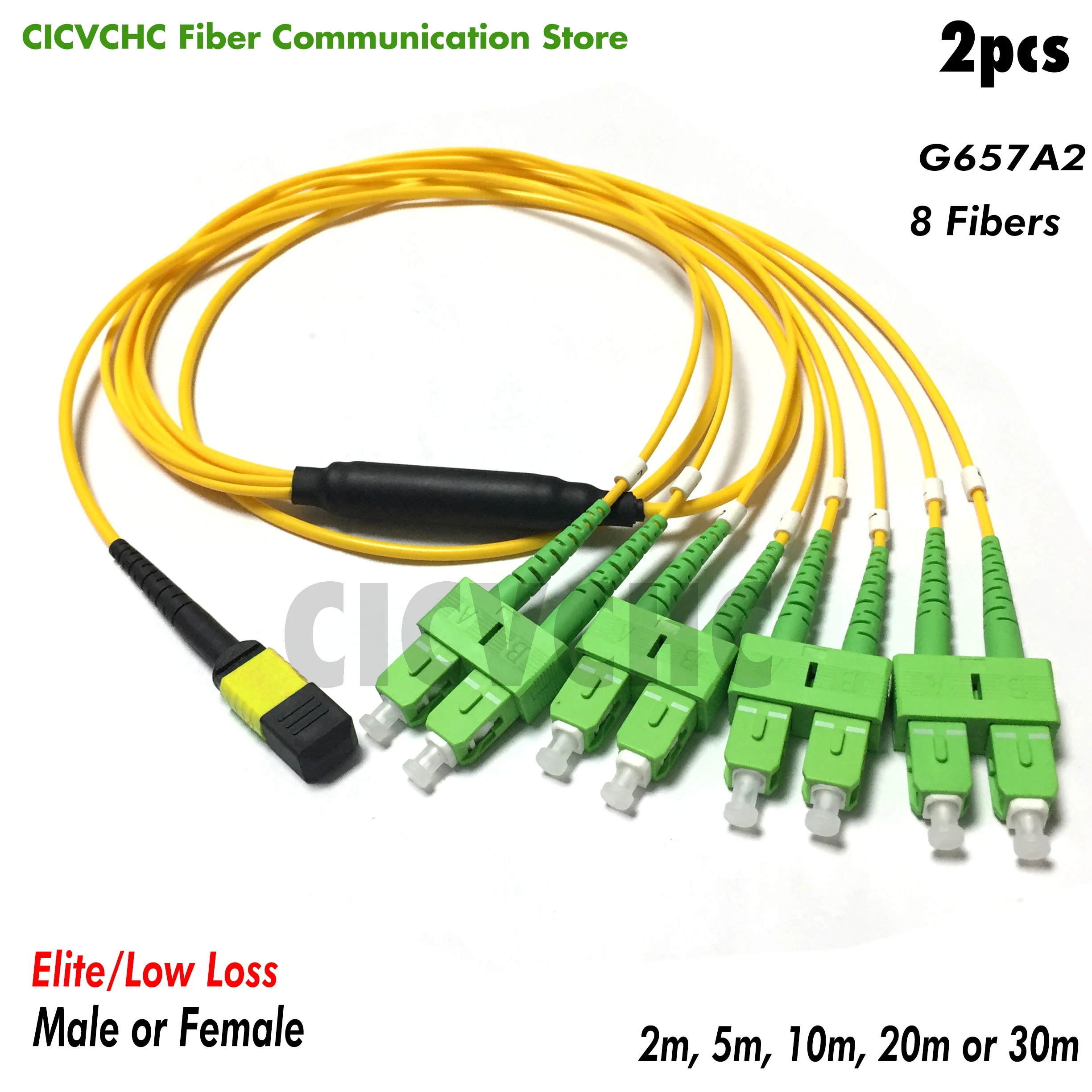 2pcs 8 fibers-MPO/APC(Elite)-Duplex SC/APC -SM-Low loss-Fanout-G657A2-2m to 30m/QSFP+ till SFP+