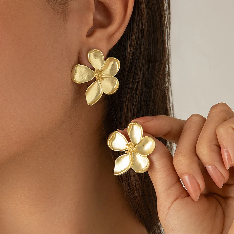 Gold Color Women Flower Earrings Trend Matte Texture Vintage Party Gifts Summer Boho Fashion Jewelry Accessories