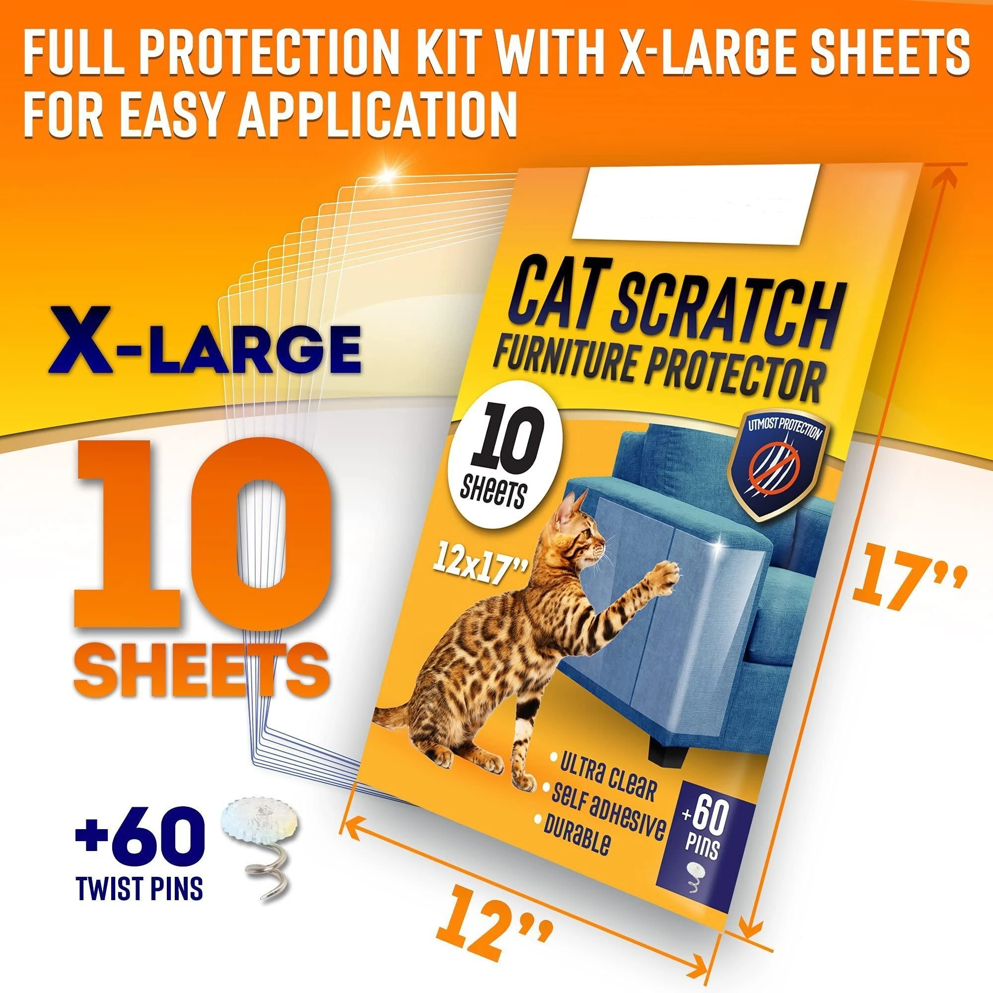 Heavy Duty Cat Scratch Deterrent Furniture Protectors for Sofa Doors 10 Pack Clear 17x12x0.25 inch Couch Protectors from Cats 3