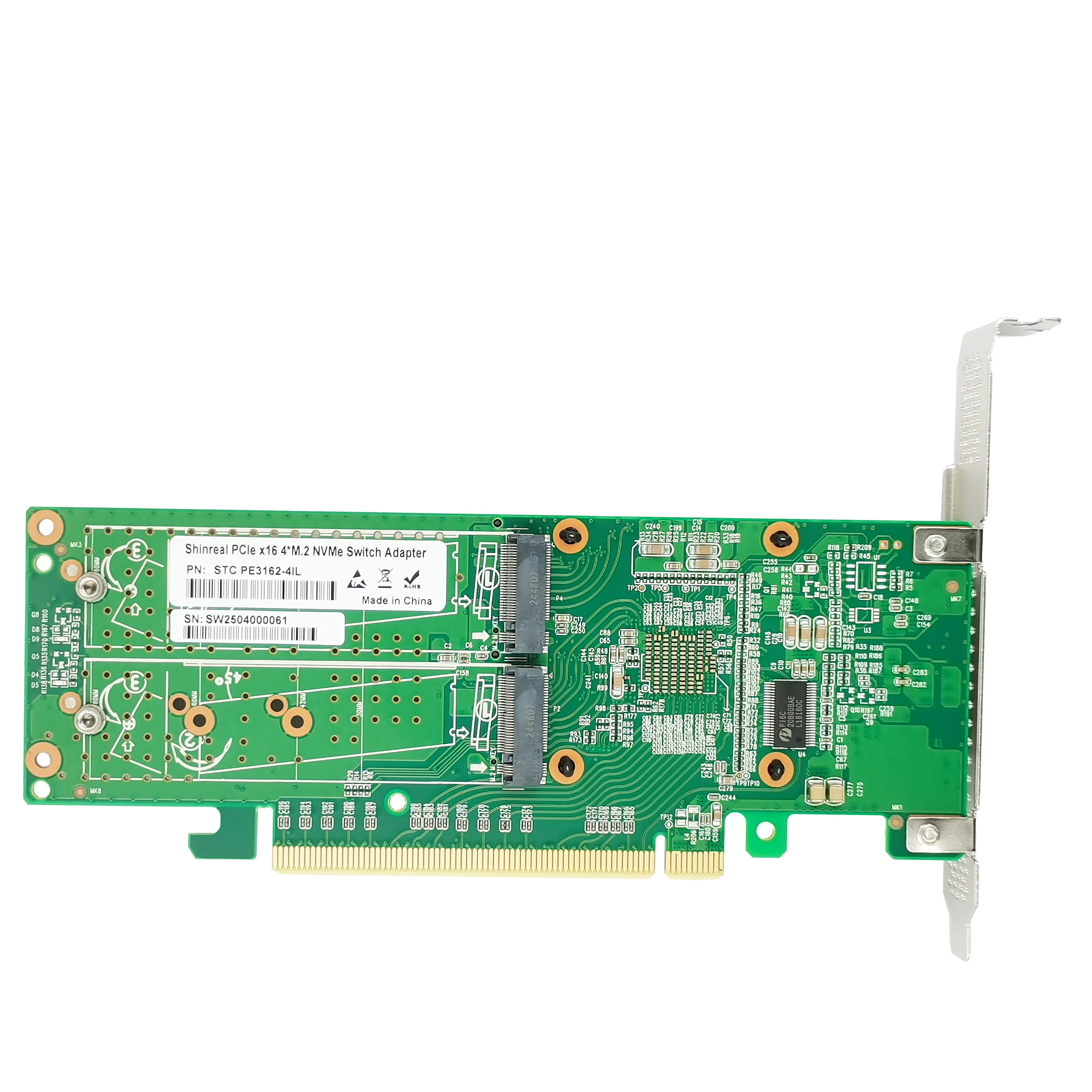 PCIe 3.0 X16 to 4x M.2 NVMe SSD Switch Adapter support 2280 SSD-PE3162-4IL no motherboard bifurcation required