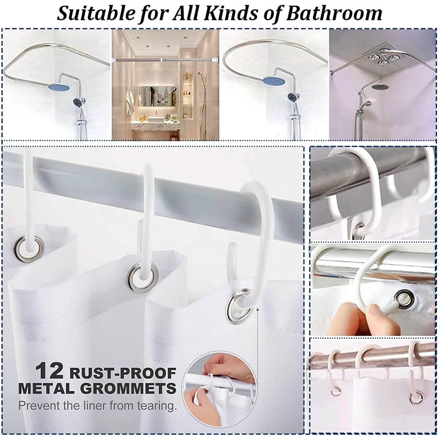 Shower Curtains Blue Solid Color Thickened Waterproof Upgraded PVC Shower Curtain 180 X 200 cm 12 hooks