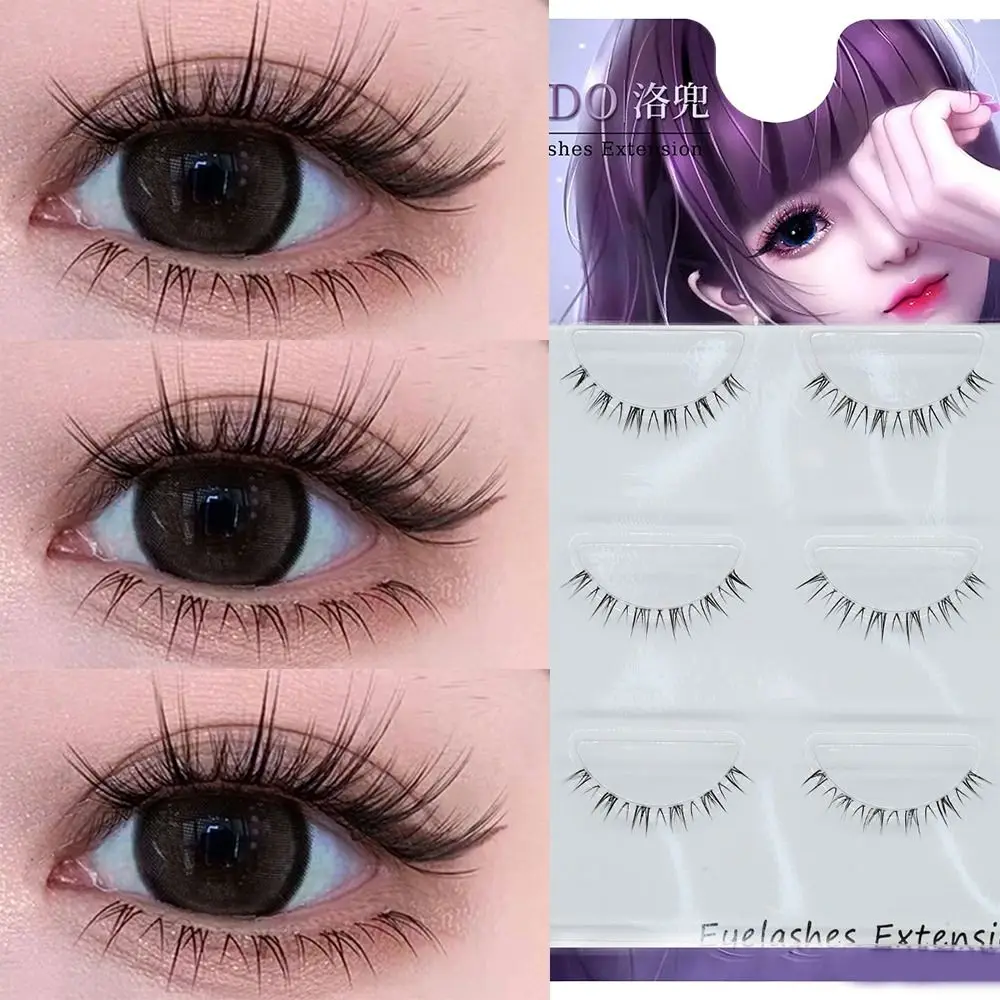 

3 Pairs Thai Lower Lashes Transparent Stems False Eyelashes Natural Wispy Fluffy Manga Eyelash Extension Handmade Eye Makup Tool