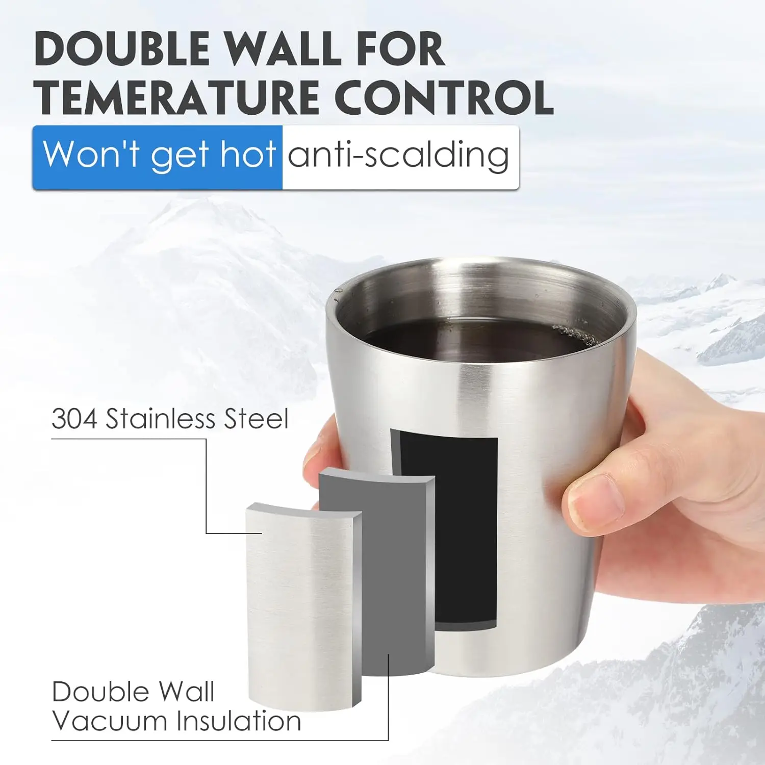 Set di 4 tazze isolanti in acciaio inox a doppia parete