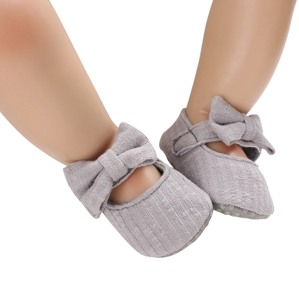 Baby Girls Solid Color Crib Shoes with Bow-knot, Soft Sole Anti-slip Low-cut Princess Shoes for Spring, Fall