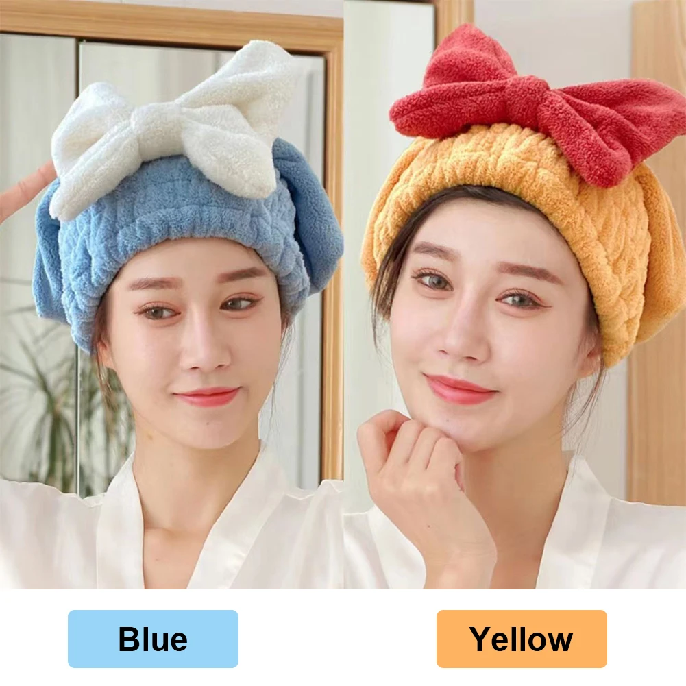 극세사 헤어 건조 타월 캡, 매우 부드럽고 빠른 건조 매직 헤어 터번 랩, 여아 및 여성용 활 매듭 샤워 캡