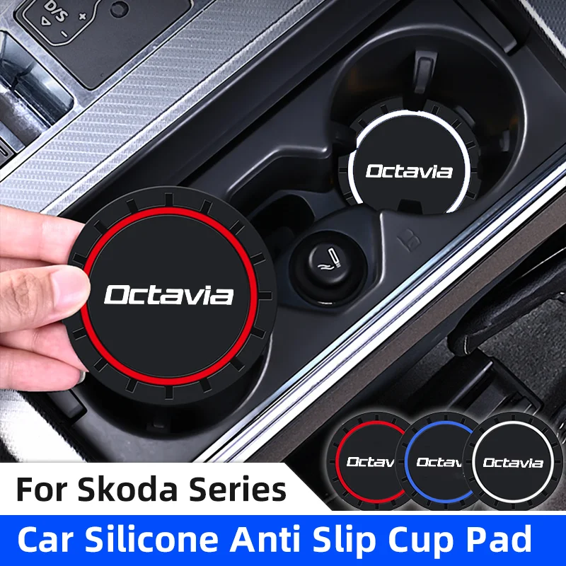 2pcs Car Cup Holder Anti Slip Insert Coasters Pad For Skoda Octavia 2 3 RS VRS Tour A7 A5 2015- Emblem Roomster Silicone Mat