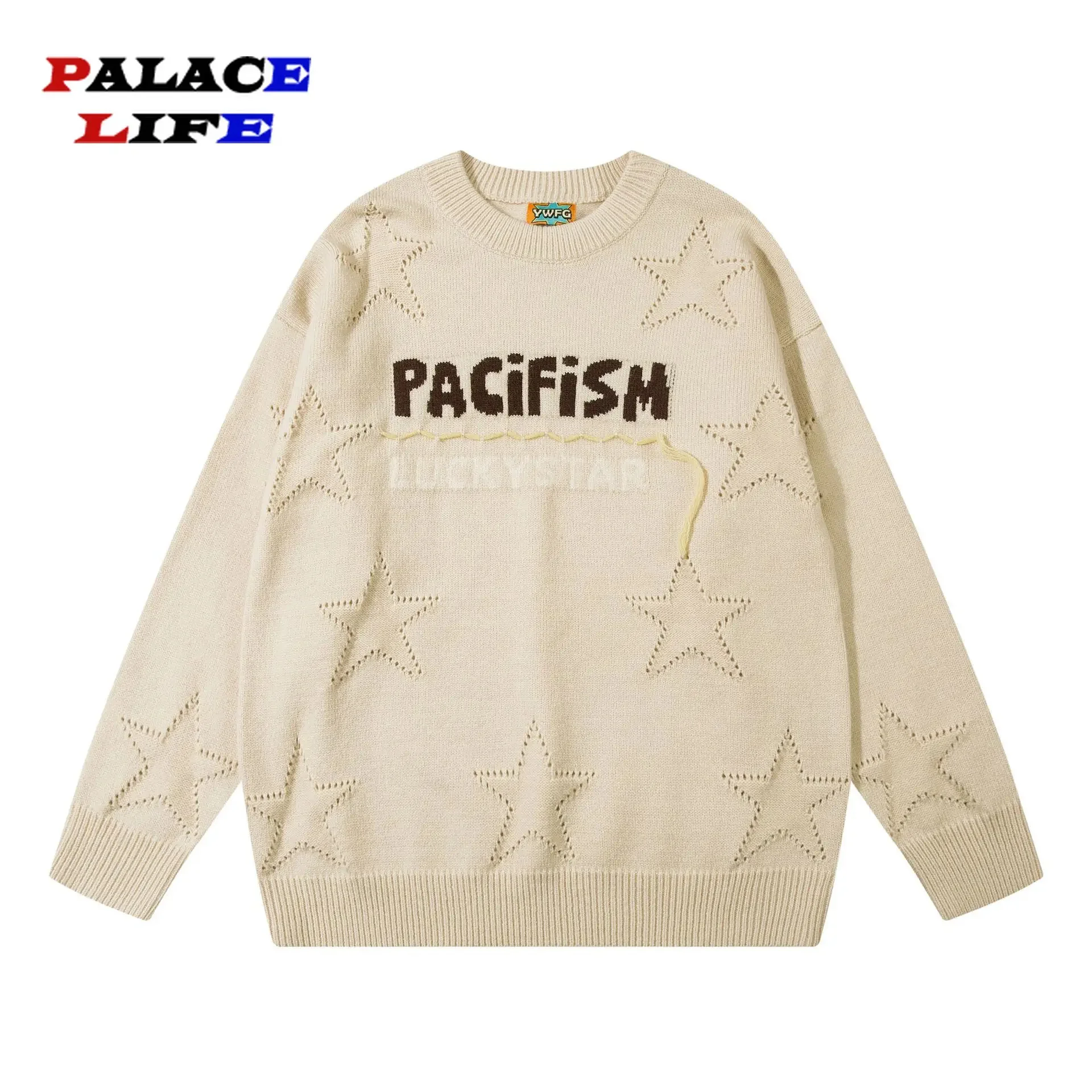 

Street American Casual Sweaters Loose Letter Star Printed Knit Sweater Male Fashion Pullover Men Oversize Harajuku Couple Jumper