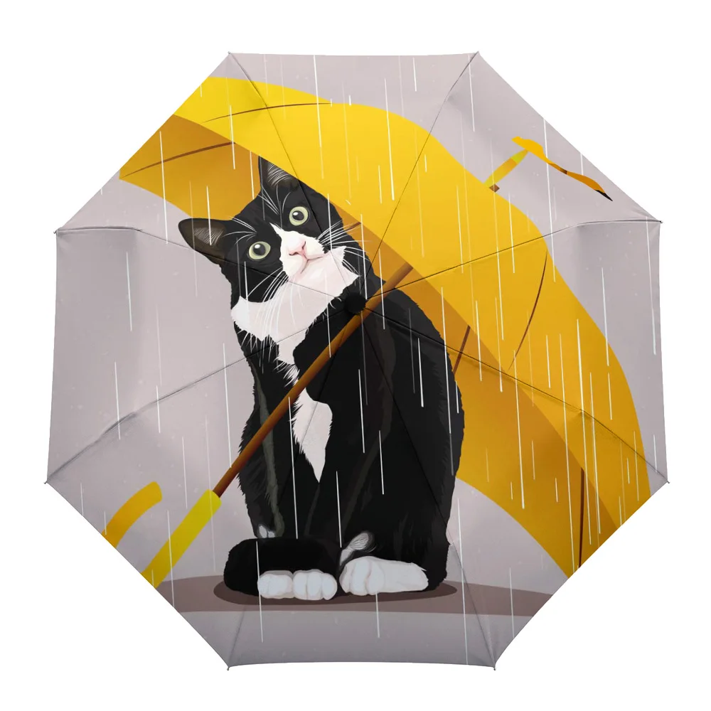 

Yellow Umbrella Cat Rain Foldable Umbrella for Women Males Eight Strands Sunny Umbrella Fully-automatic Umbrella