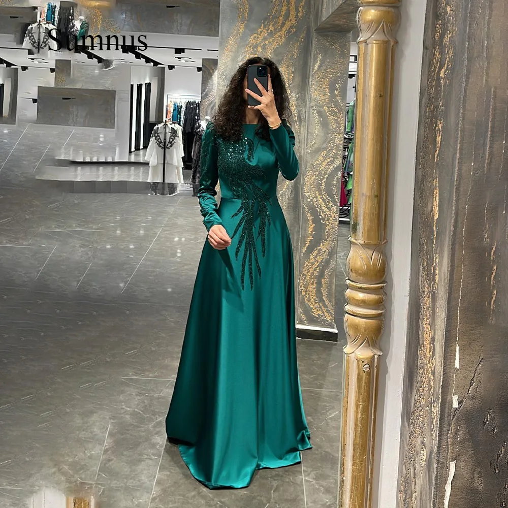 Moslim Groene Split Satin Elegant Avond Jurken 2025 Kralen Mermaid Luxe Voor Vrouwen Party LA71556