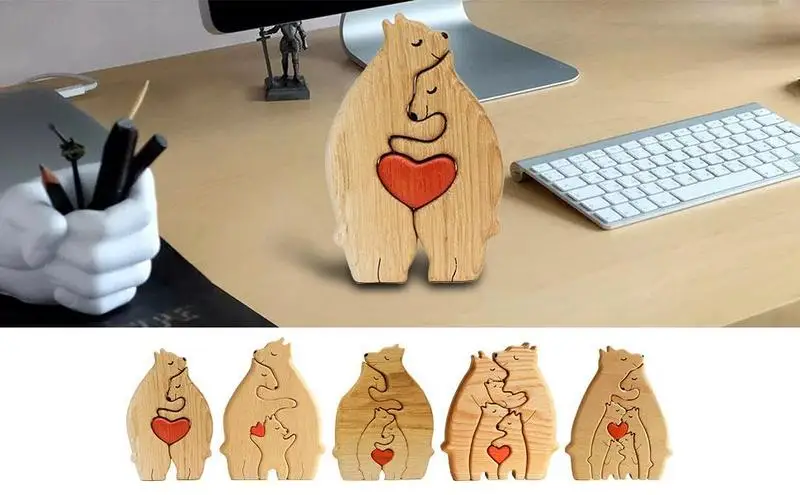 

Wooden Bear Family Statue Family Art Puzzle Heart Puzzle Desktop Ornament Creative Mother S Day Mom Gifts Heart Shaped Family