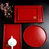 Chinese Red Square Wooden Tray, Wedding Tea Tray, Kitchen Storage for Desserts and Snacks, Solid Wood Tray for Tableware Storage 1