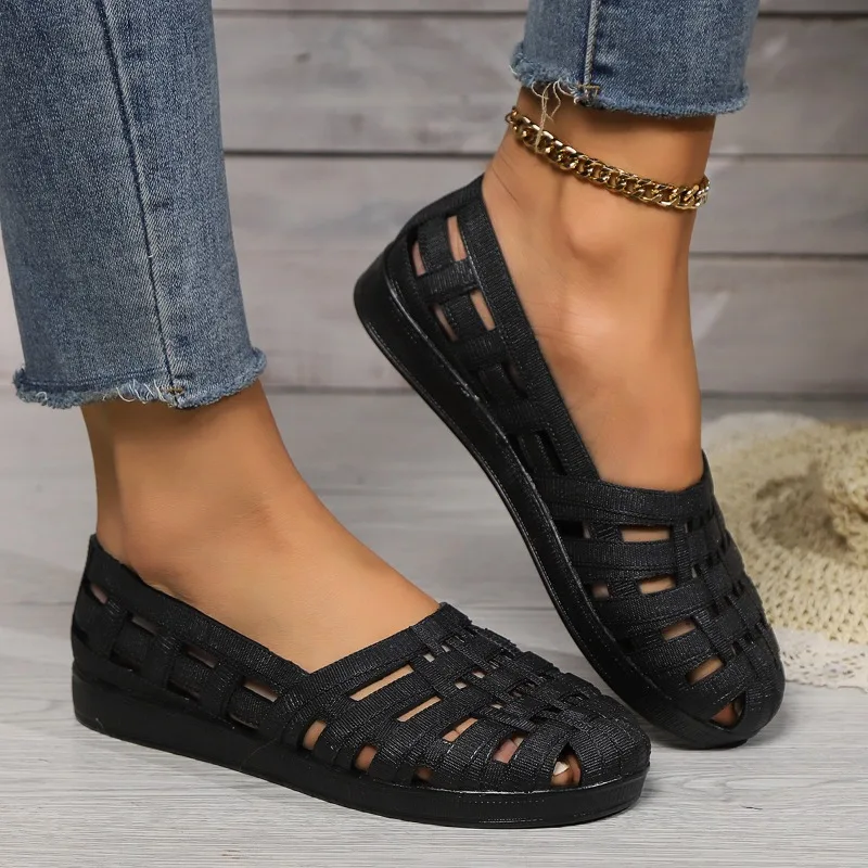 

Туфли женские на плоской подошве, Классические однотонные, без застежки, круглый носок, Вулканизированная подошва, Повседневная Уличная обувь