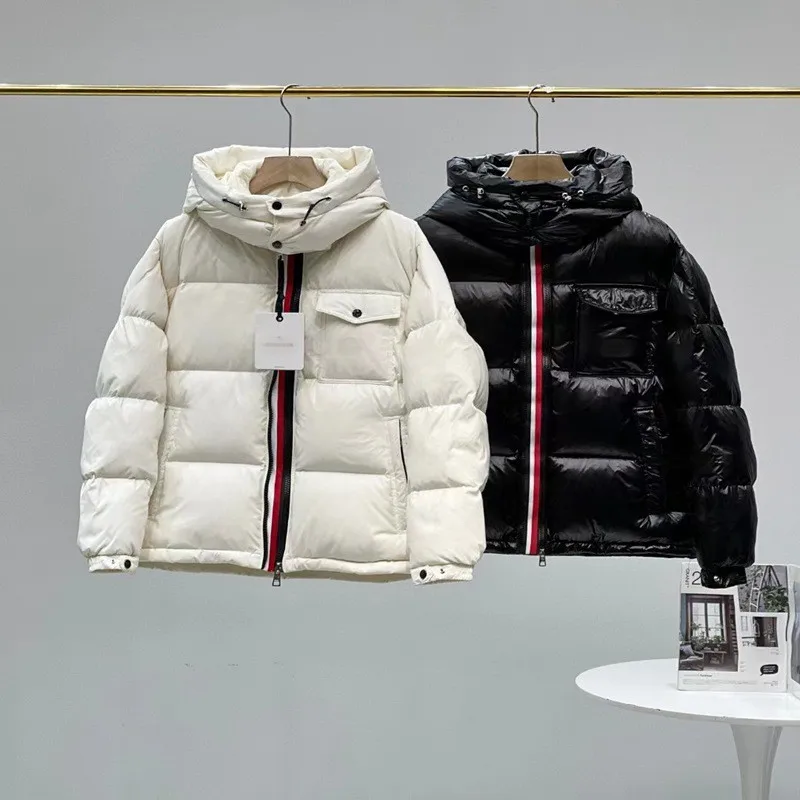 

Three color fashionable woven short hooded down jacket with fluffy warmth