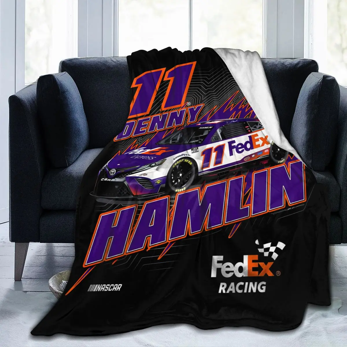 Denny Hamlin 11 Coperta In Pile Per Tutte Le Stagioni Coperta In Flanella Ultra Morbida Stampata Digitale Premium Fluffy Microfibra Fleece