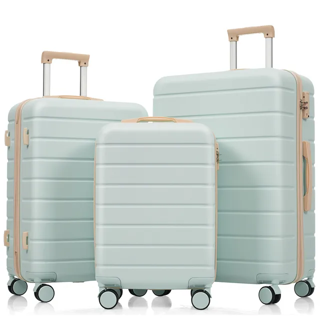 Ensemble de valises, tailles M-L-XL, valises rigides en ABS, ensembles de valises durables, valises avec roulettes pivotantes et serrure TSA, gris vert 1
