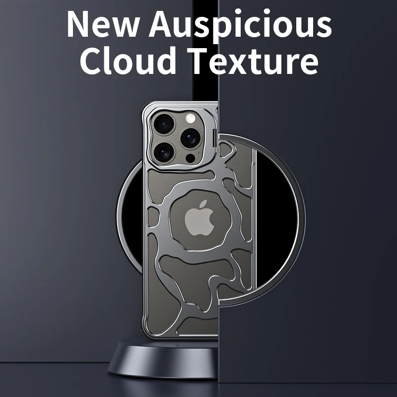 For iPhone 15 14 13 Pro Max Case Metal titanium aluminum alloy Magnetic MagSafe Holder Cloud cooling framework Protective cover