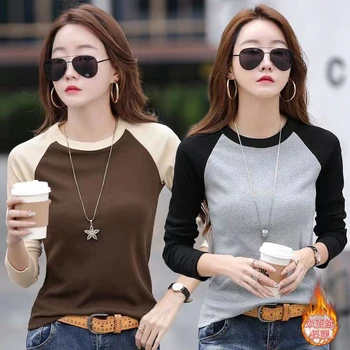 Thermal Winter O Neck Long Sleeve Shirt Women Sexy Cropped Tops Autumn Casual Patchwork Skinny Slim Basic Woman T Shirts Clothin 1