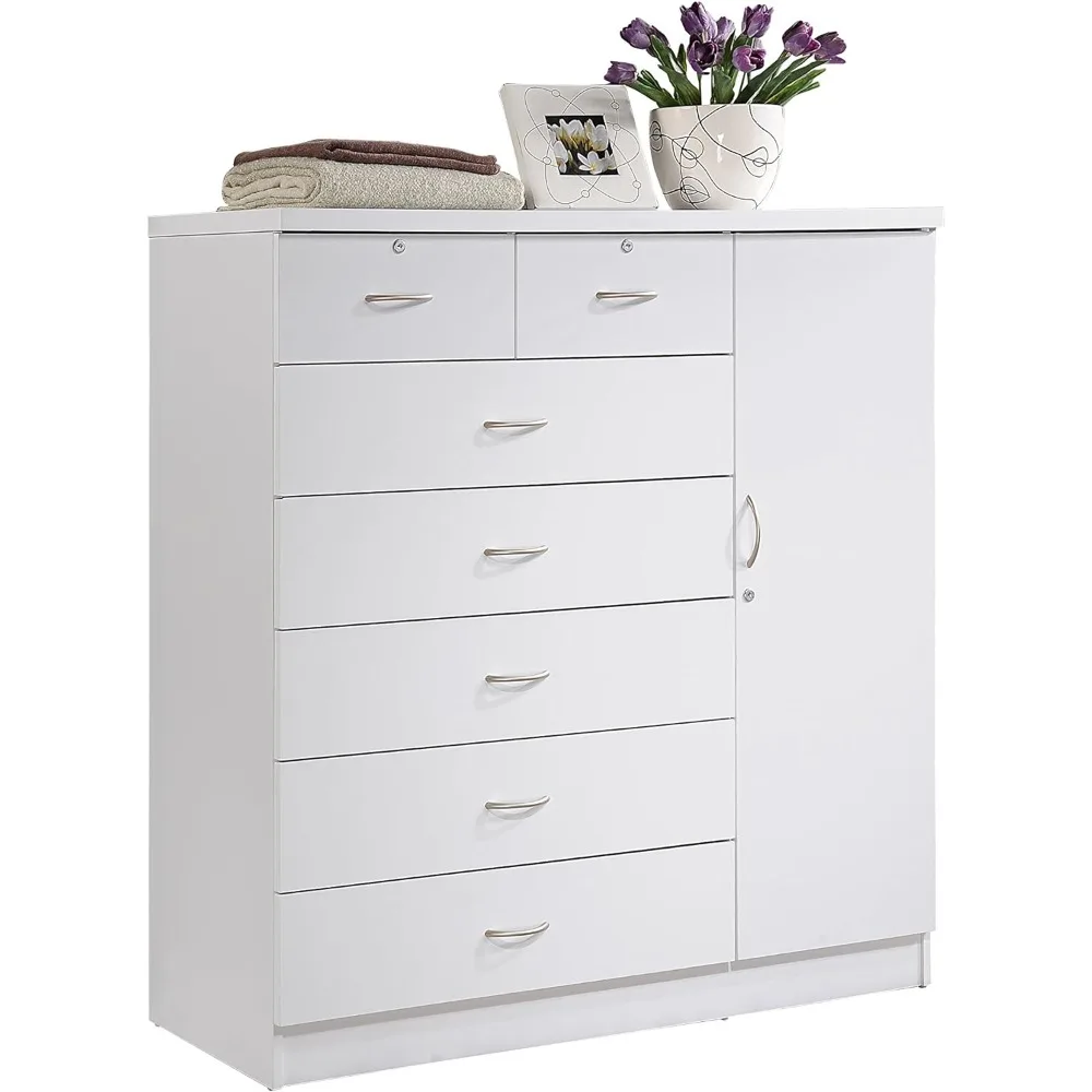 

7 Drawer Jumbo Chest, Five Large Drawers, Two Smaller Drawers with Two Lock, Hanging Rod,