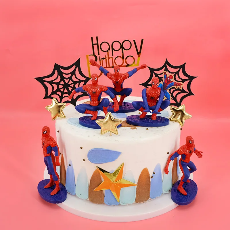 Super Hero Spiderman Birthday Cake Decorations Jin Cong Paper Happy Birthday Cake Toppers For Kids Boys Party Cake Decor Supplie