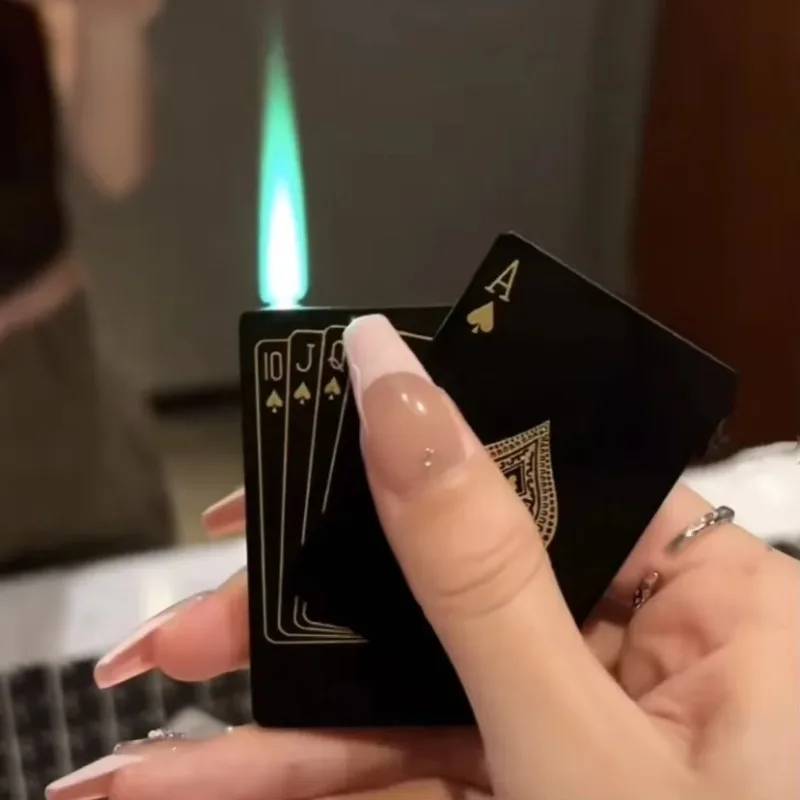 Windproof Jet Flame Ace of Spades Cigarette Lighter Metal Playing Cards Butane Lighter Fun Gift For Men Smoking Accessories