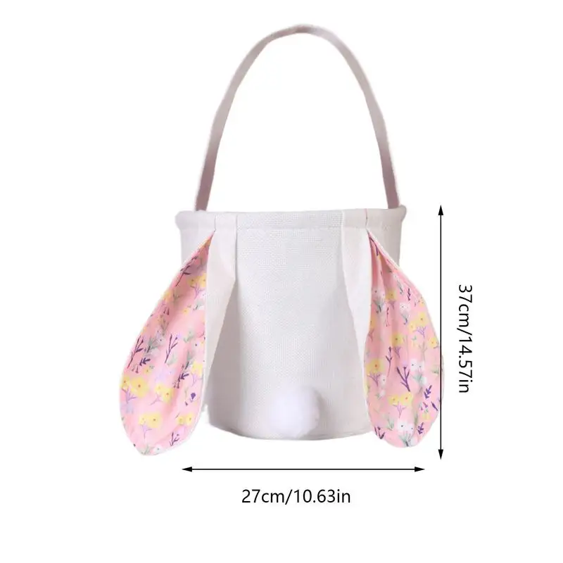 Easter Egg Hunt Bags Easter Rabbit Reusable Tote Bags With Handles Bunny Candy Basket Spring Hunts Container For Candy Hunting
