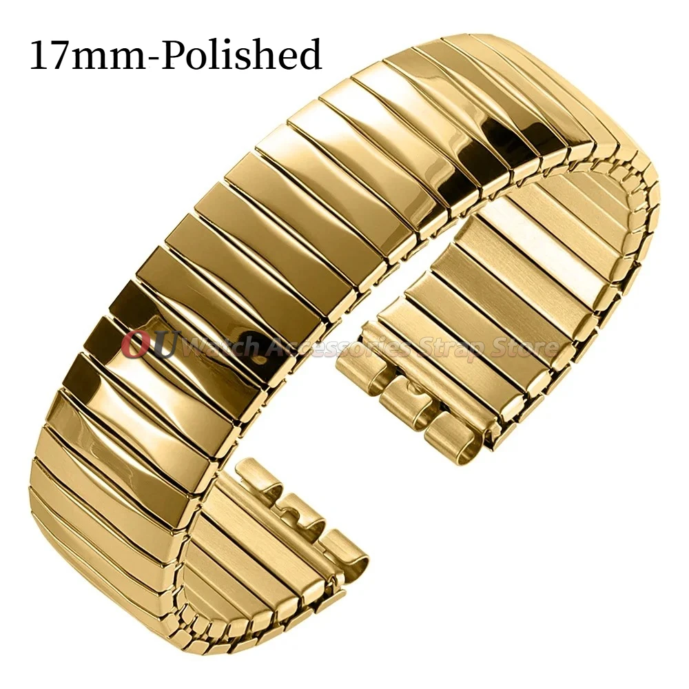 Polished Matte Elastic Stainless Steel Watch Strap - Men's Wristband Accessory