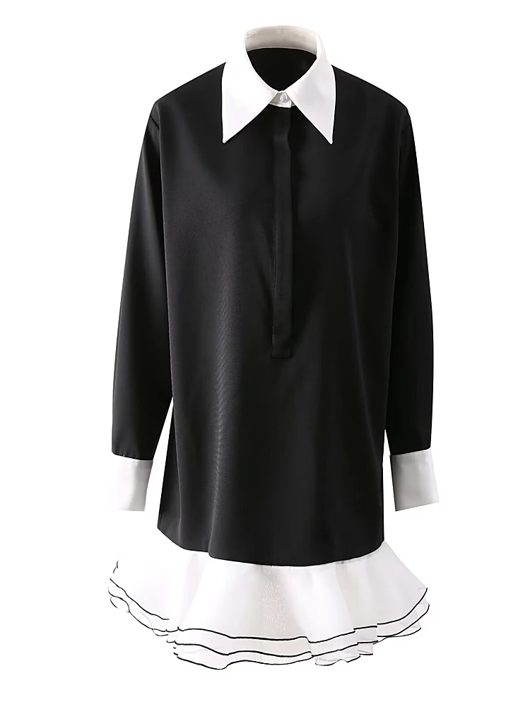 

Designer Dresses Ladies New Spring High Quality Fashion Party Black White Loose Casual Button Ruffle Lapel Girls Sexy Mini Dress