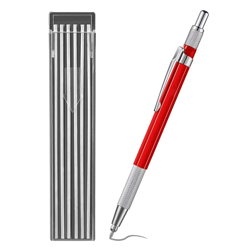 

4X Welders Pencil With 48PCS Silver Streak Refills, Metal Marker Mechanical Welding Pencil Pipefitters, Fabrication, Red