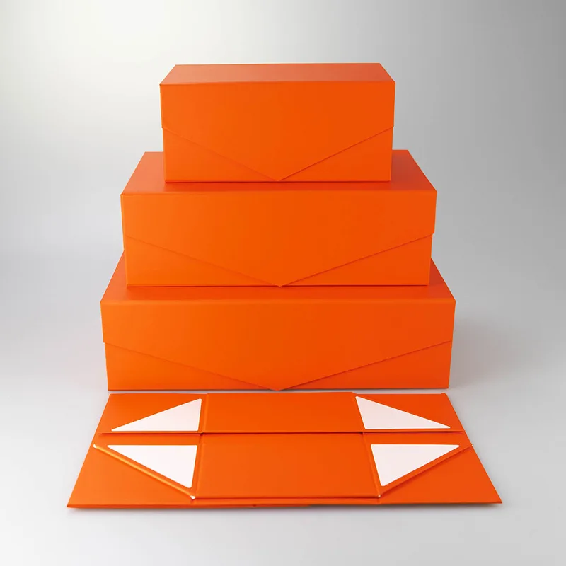 Large Orange Magnetic Folding Rigid Paper Gift Box with Custom Logo Printing, Sturdy Ca... - SKU SCP01733 - UGI Packaging