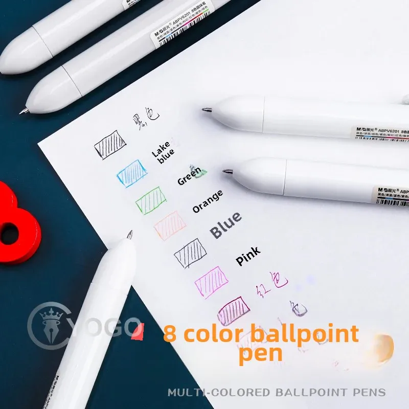 M&G 2Pcs Multicolor Pens 8-in-1 Retractable Ballpoint Pens,8 Colors Transparent Barrel Ballpoint Pen for Office School Supplies 6