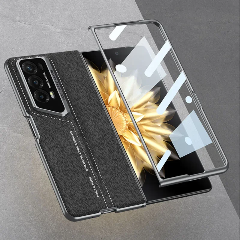 Shockproof Armor PU Leather Case For Honor Magic V2 With Outer Glass Protector B