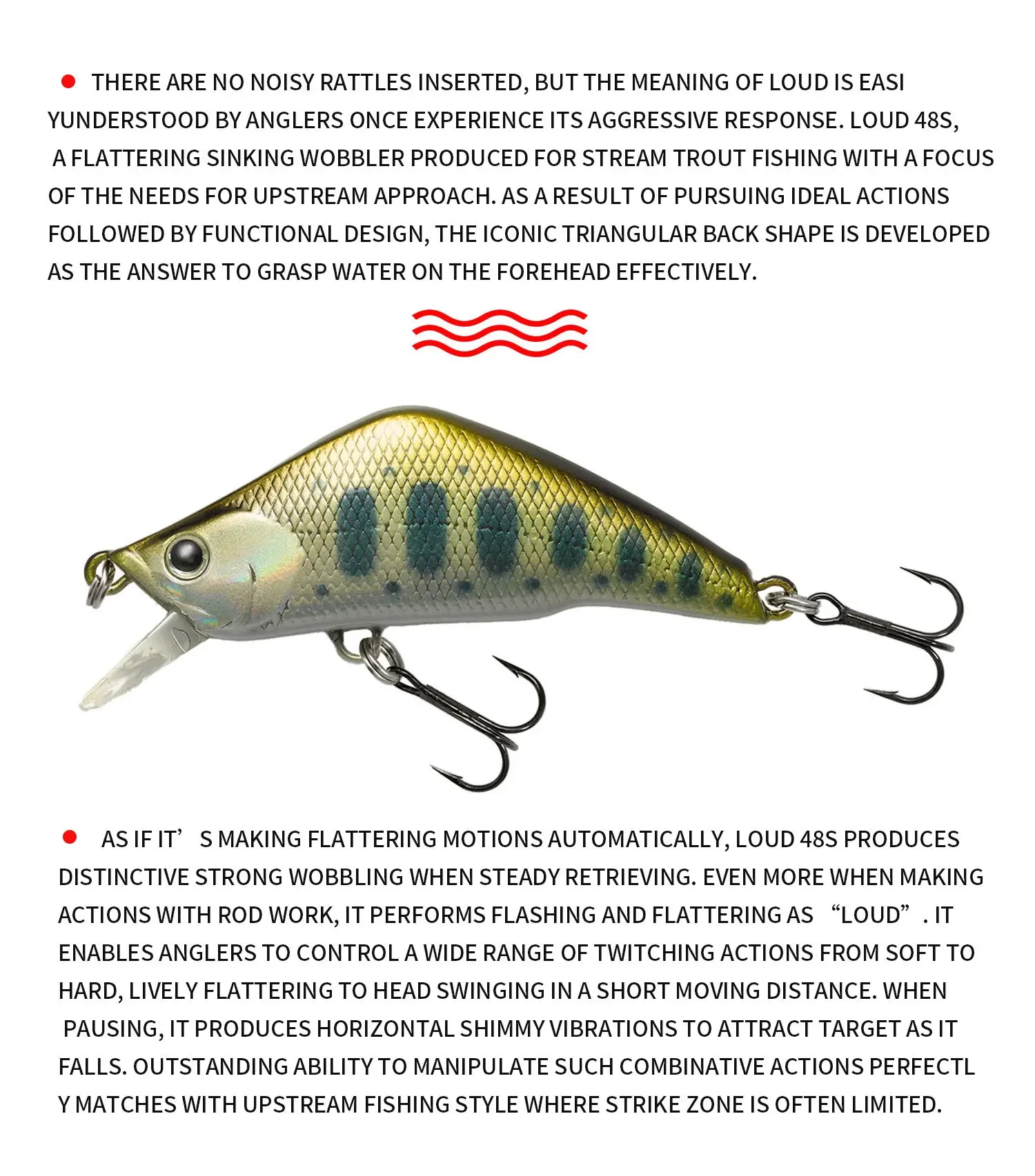 Description Picture 5 of item3.8g 48mm Micro Sinking Minnow Fishing Lures Pesca Mini Artificial Hard Bait Japanese Jerkbait Wobblers Swimbait for Trout Perch