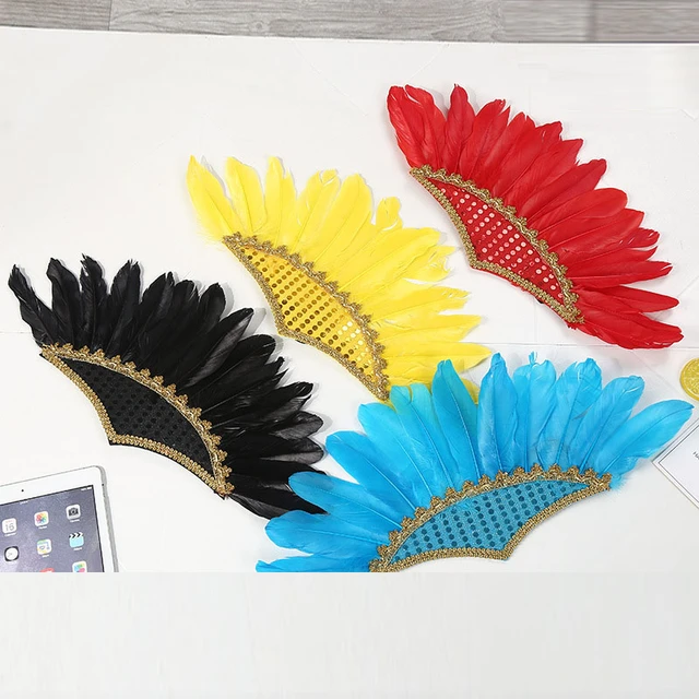 Diadema de plumas india corona de plumas para carnaval, tocado de  Halloween, disfraz de cosplay