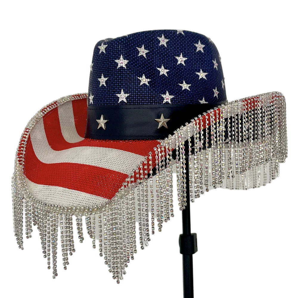 Women Tassel Rhinestone Cowboy Hat Wide Brim Handmade Cowgirl Western Sombrero Hombre Cap ETSY