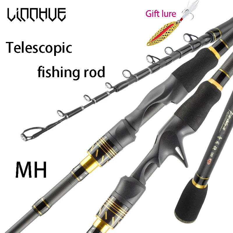 Fishing Rod Fishing Pole 1.8M Lure Spinning Casting Fishing Rod H/MH Power  Weight 7-35g 2 Sections Carbon Fiber Trout Rod Fast Heavy Pole Telescopic