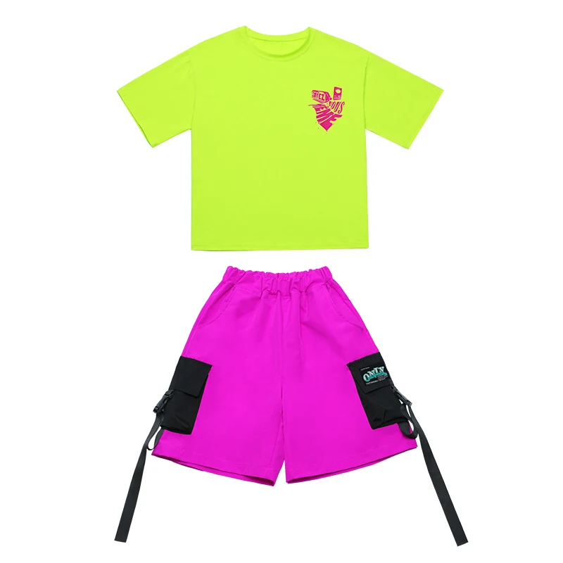 Kid Hip Hop Dance Clothes Boys Green T-Shirt Loose Summer Jogger Street Dancewear Girls Jazz Practice Performance Costume BL8662