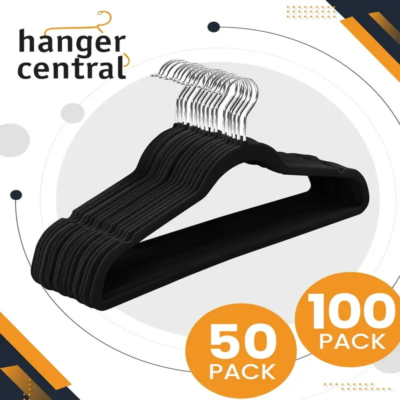 

Heavy Weight Clothing Hanger, 50 Pack, Black Closet organizer for clothes Pants hangers space saving Skirt organizer Ganchos par