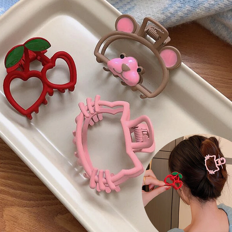 3pcs Pink Cat Bear Hair Claw Simple Wild Geometric Women Girls Gift Clamps Hair Crab Metal Hair Clip Claw Accessories Headwear 3pcs sink strainer stainless steel bathtub hair catcher stopper shower drain hole filter trap sink filter mesh kitchen tool