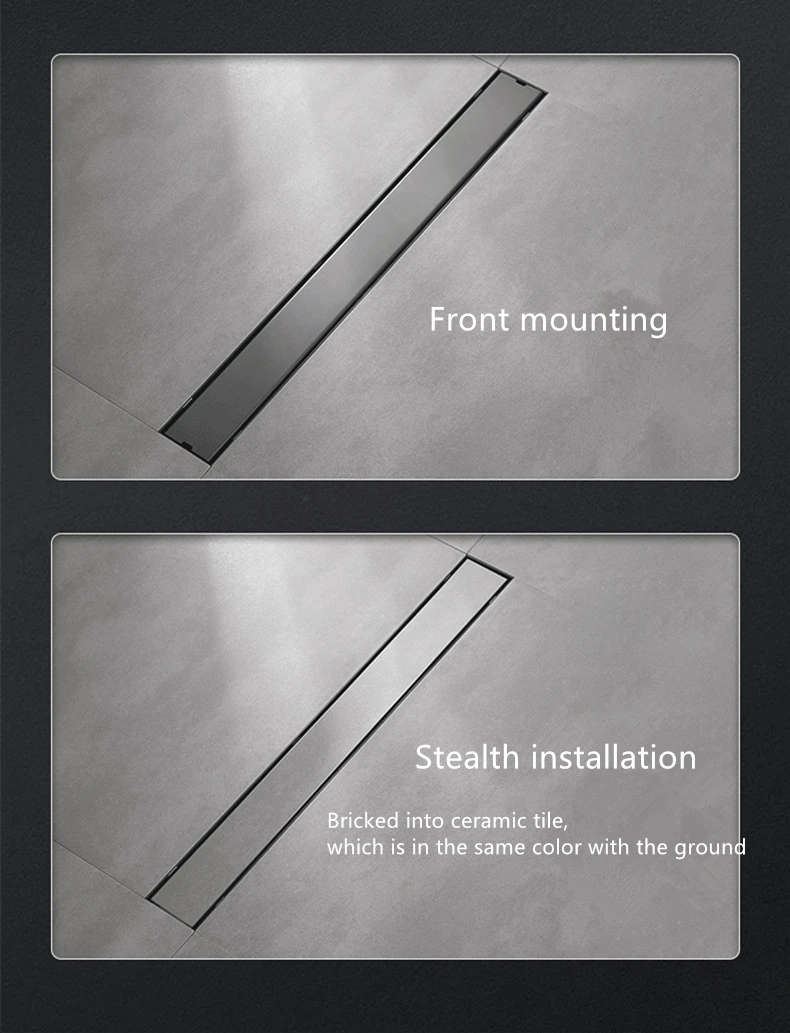 Description Picture 4 of itemInvisible Floor Drain 304 Stainless Steel Rectangle Anti-odor Bath Shower Tray Long Drainage Linear Floor Drains Cover Brushed