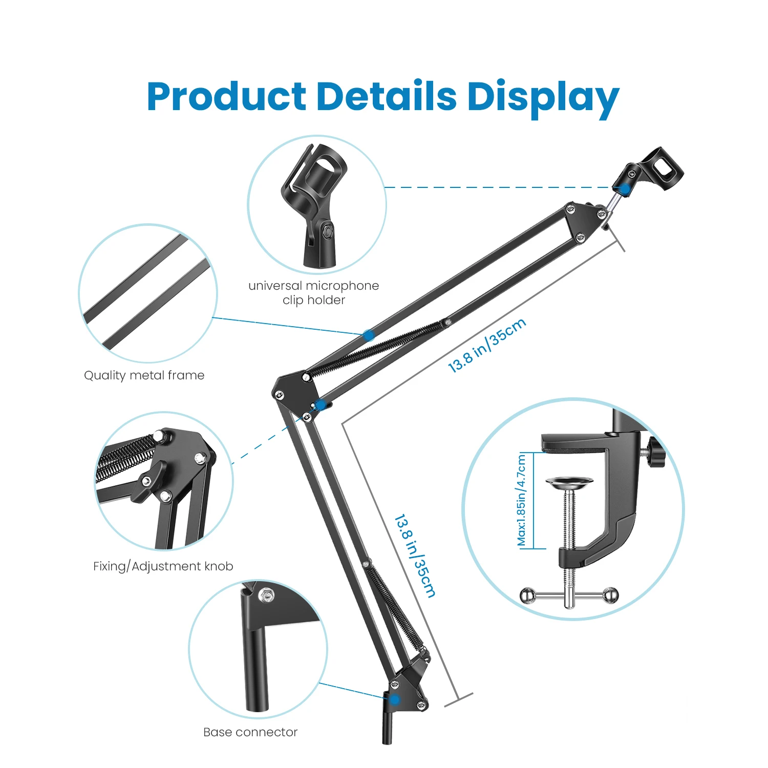 Microphone Stand Metal Scissor Cantilever Arm Holder Desktop Folable Mic Stand Live Streaming Bracket for K669B K670 K683A Mic Microphone Desk Arm Stand