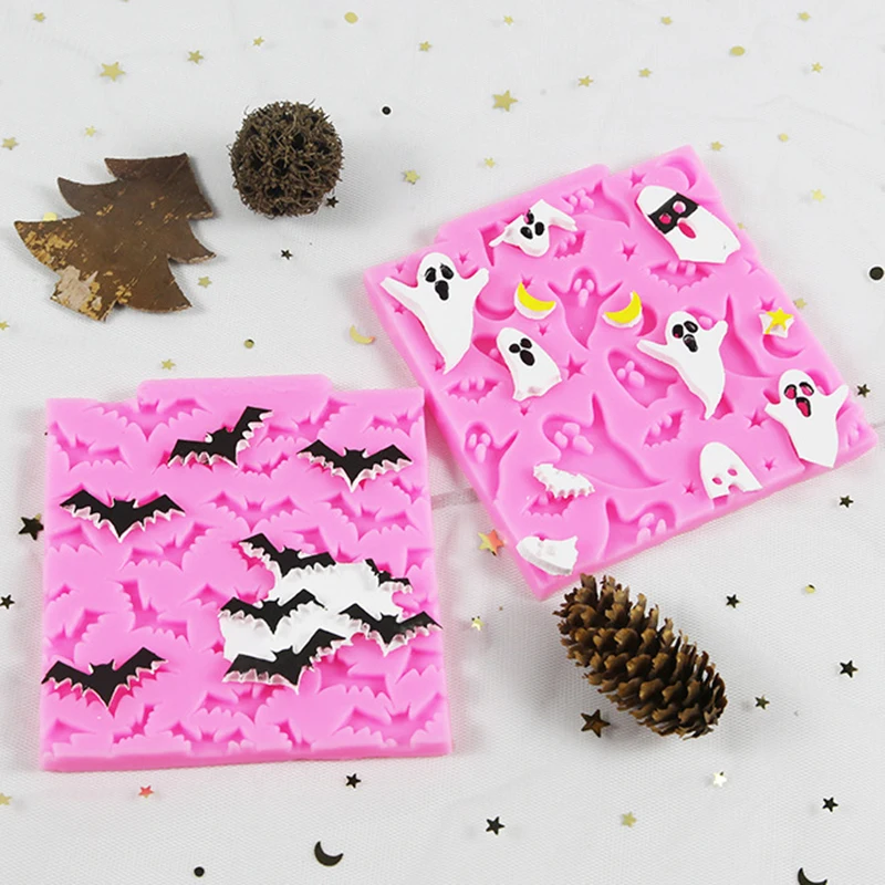 

Силиконовая форма для Хэллоуина в виде летучей мыши, призрака, помадки, торта, десерта, шоколада, печенья, украшения, кухонные аксессуары для выпечки, инструменты