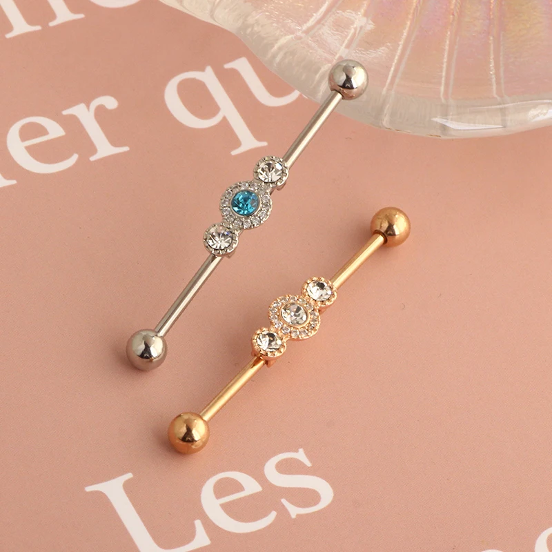 1.6*38mm Colorful CZ Industrial Barbell Ear Cartilage Helix-Conch Piercing Bar Earring Stud Body Jewelry 3 color choose