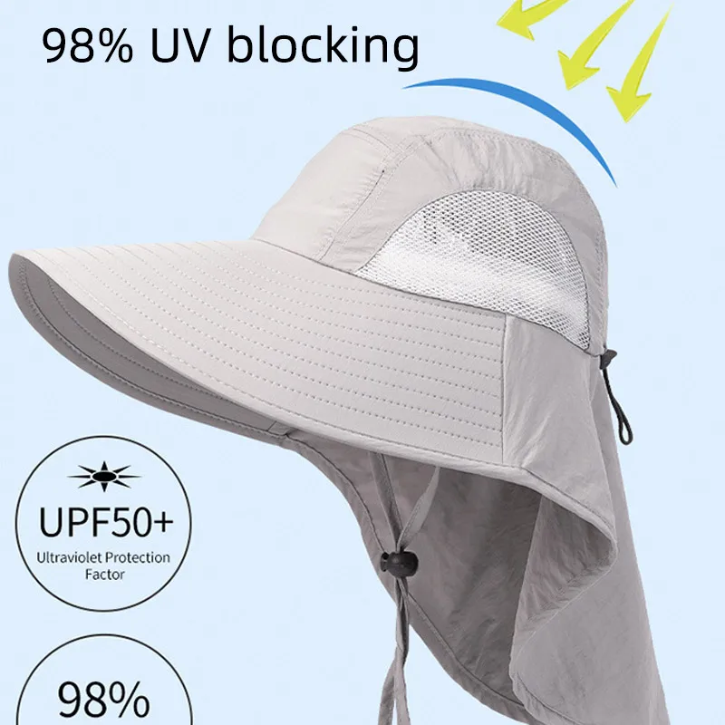 Cappello da pesca a tesa larga per esterni Cappello di protezione solare UPF 50+ con patta per il viso e il collo per attivà all'aperto Escursionismo e giardino  200000297