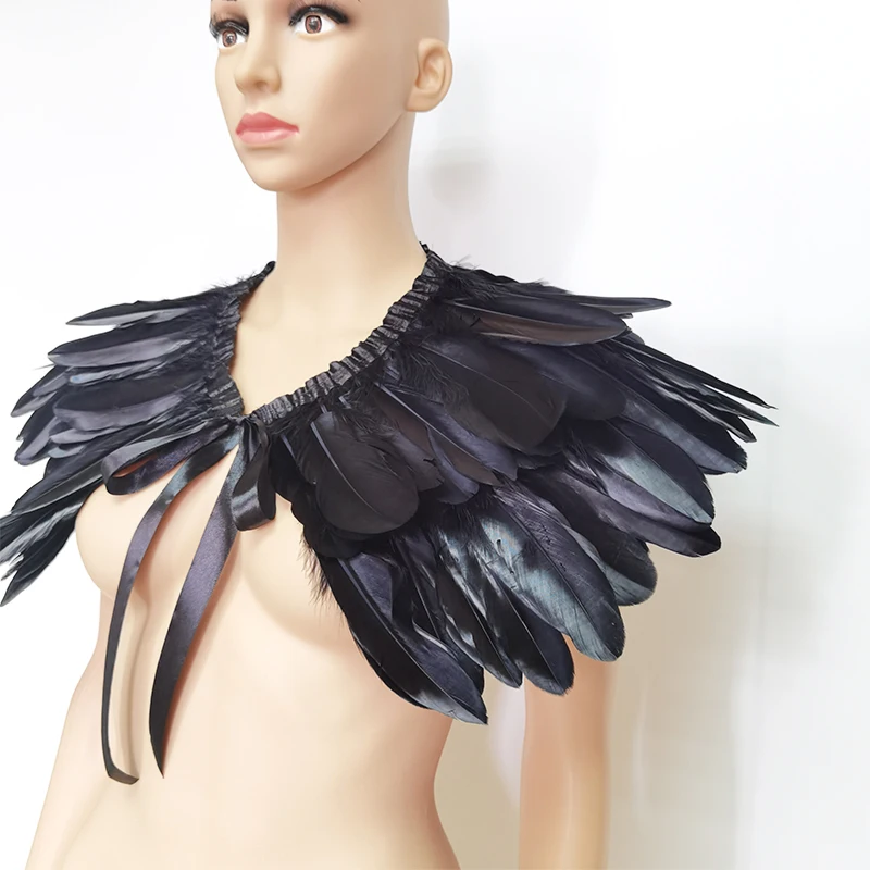 Femme Châle Étole en Plumes Cape en Plume Poncho Noir Collier Plumes  Naturelles Épaule Châle Vêtement Danse Cosplay Halloween Fête Costume